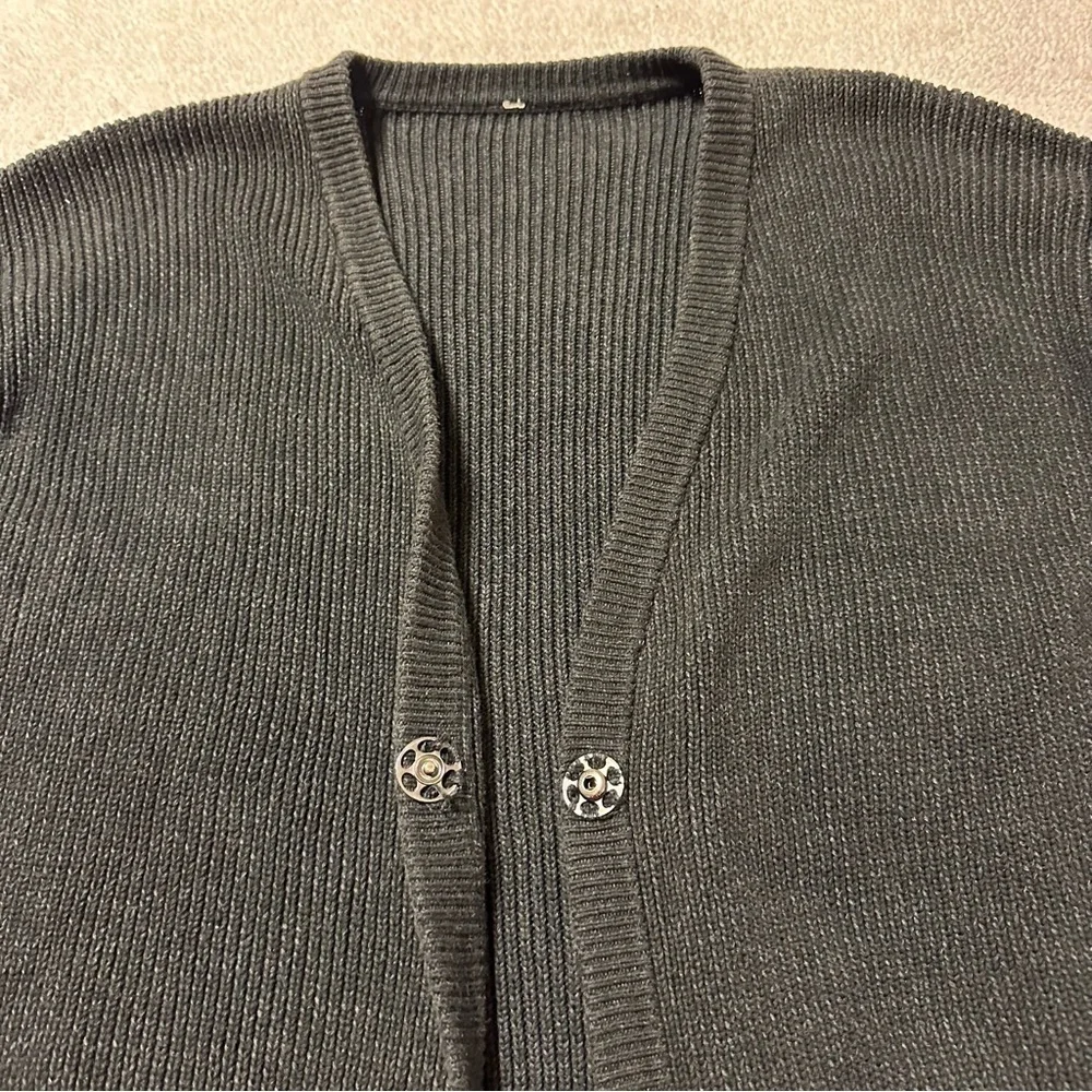 Lululemon We Like To Cardi Heathered Black Knit Cardigan Sweater One Snap Long